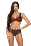 Seductive Black Lace Bra with Red Padded Cups