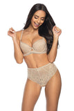 Beige Lace Push-Up Bra with Tulle and Jewelry Accent