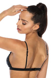 Elegant Black and Blue Triangle Bra with Embroidered Tulle