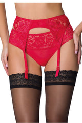 Floral Lace Garter Belt with Bow Accents for Alluring Style - red / 36