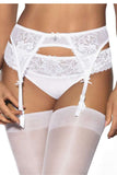 Charming Floral Lace Garter Belt with Striped Bows