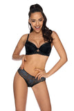Lace Trimmed Black Angel Thong with Satin Bow Detail