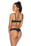 Lace Trimmed Black Angel Thong with Satin Bow Detail