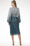 Ombre Sequin Midi Dress with Long Sleeves for Elegant Events