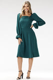 Elegant Midi Dress with Checkered Neckline for Special Occasions