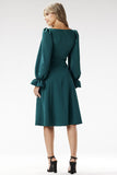 Elegant Midi Dress with Checkered Neckline for Special Occasions