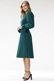 Elegant Midi Dress with Checkered Neckline for Special Occasions