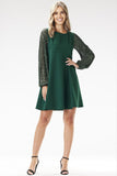 Elegant Trapezoidal Mini Dress with Sequined Sleeves
