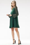 Elegant Trapezoidal Mini Dress with Sequined Sleeves