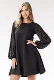 Elegant A-Line Mini Dress with Sparkling Sequin Sleeves