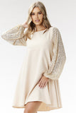 Elegant Trapezoidal Mini Dress with Sequined Sleeves