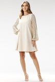 Elegant Trapezoidal Mini Dress with Sequined Sleeves