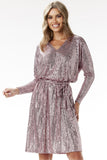Shimmering V-Neck Trapeze Midi Dress for Elegant Occasions