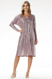 Shimmering V-Neck Trapeze Midi Dress for Elegant Occasions