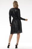 Elegant Sequin Trapeze Midi Dress with V-Neck for Occasions