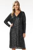 Elegant Sequin Trapeze Midi Dress with V-Neck for Occasions
