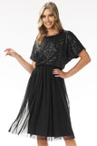 Glamorous Sequin and Tulle Midi Evening Dress for Events