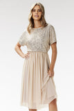 Glamorous Sequin and Tulle Midi Evening Dress for Special Occasions