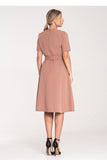 Elegant Pleated Midi Dress with Belted Waist and Zipper Back