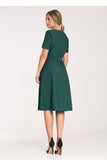 Elegant Pleated Midi Dress with Waist Tie and Boat Neckline