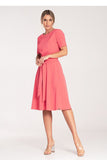 Elegant Pleated Midi Dress with Belted Waist and Boat Neckline