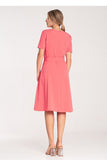 Elegant Pleated Midi Dress with Belted Waist and Boat Neckline