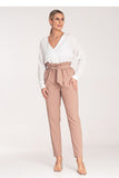 Chic Tapered Trousers with Decorative Belt and Pockets