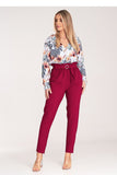 Elegant Pleated Tapered Pants with Decorative Buckle and Pockets