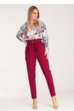 Elegant Pleated Tapered Pants with Decorative Buckle and Pockets