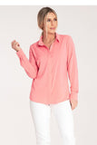 Classic Women's Collared Shirt with Decorative Snap Closure