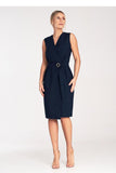Elegant Sleeveless Midi Dress with Belt and Wrap Neckline