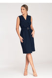 Elegant Sleeveless Midi Dress with Belt and Wrap Neckline