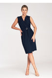 Elegant Sleeveless Midi Dress with Belt and Wrap Neckline
