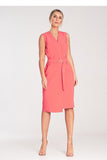 Elegant Midi Sleeveless Dress with Belt and Gold Buckle