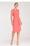 Elegant Midi Sleeveless Dress with Belt and Gold Buckle