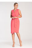 Elegant Midi Sleeveless Dress with Belt and Gold Buckle