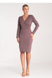 Elegant Fitted Long Sleeve Dress with V-Neck Overlap