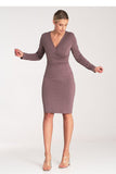 Elegant Fitted Long Sleeve Dress with V-Neck Overlap