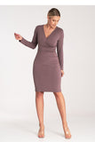 Elegant Fitted Long Sleeve Dress with V-Neck Overlap