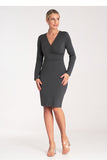 Elegant Fitted Dress with Long Sleeves and V-Neck Design