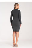 Elegant Fitted Dress with Long Sleeves and V-Neck Design