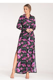 Chic Button-Up Maxi Dress with Long Sleeves and Belt