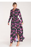 Chic Button-Up Maxi Dress with Long Sleeves and Belt