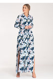 Elegant Button-Up Maxi Dress with Long Sleeves and Slits