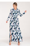 Elegant Button-Up Maxi Dress with Long Sleeves and Slits