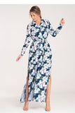 Elegant Button-Up Maxi Dress with Long Sleeves and Slits