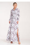 Elegant Button-Up Maxi Dress with Long Sleeves and Belt