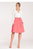 Flared Knee-Length Skirt with Pockets and Decorative Belt