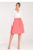 Flared Knee-Length Skirt with Pockets and Decorative Belt