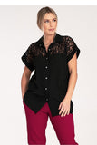 Elegant Button-Up Short-Sleeve Sheer Mottled Shirt